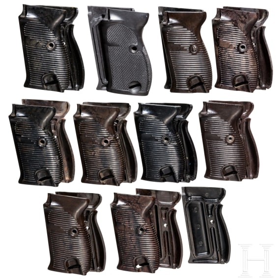 A collection of 10 pairs of origina gripscales for a P 38 of the Wehrmacht