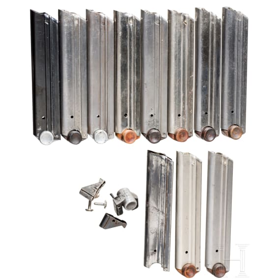 A mixed lot Luger magazines and mag parts