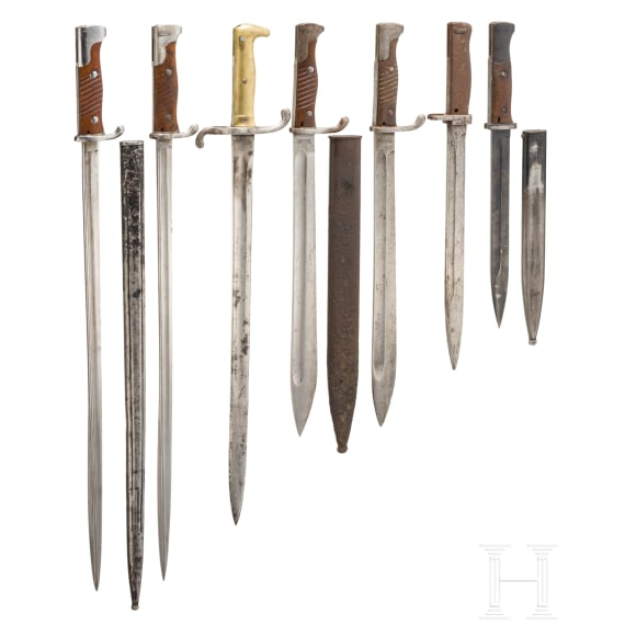 Seven German Mauser bayonets