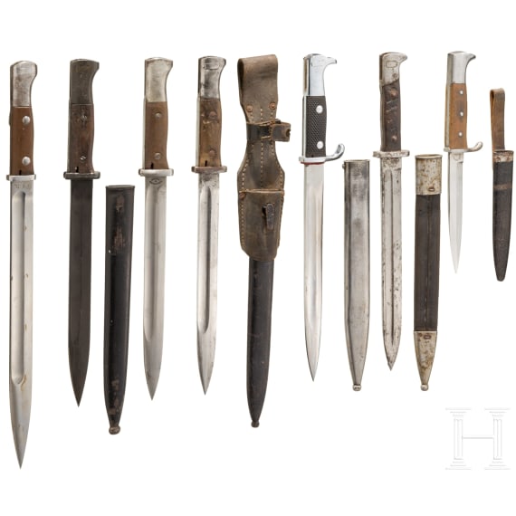 Six German Mauser bayonets and a dagger