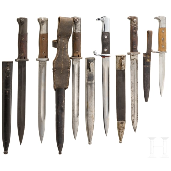 Six German Mauser bayonets and a dagger