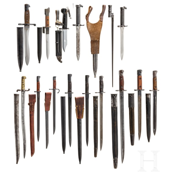 Mixed lot of 15 international bayonets, 19th and 20th century
