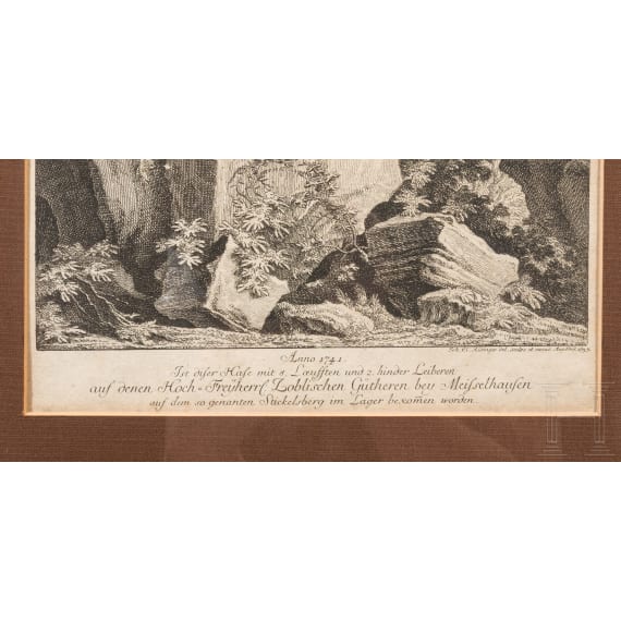 Johann Elias Ridinger, four framed copper engravings showing wild animals, Augsburg, ca. 1760