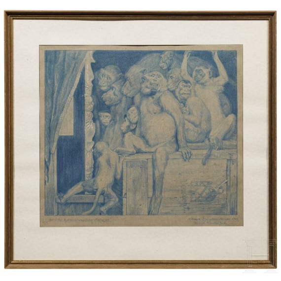 "Monkeys as judges of art", after Gabriel von Max, Munich, dated 1913
