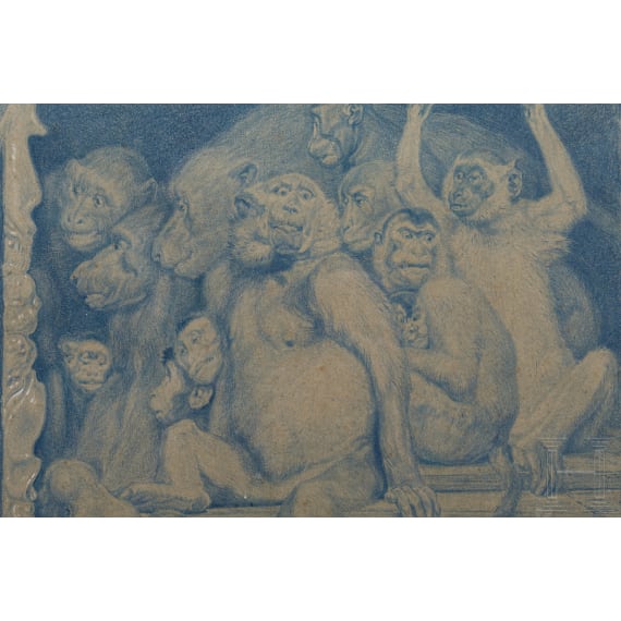 "Monkeys as judges of art", after Gabriel von Max, Munich, dated 1913