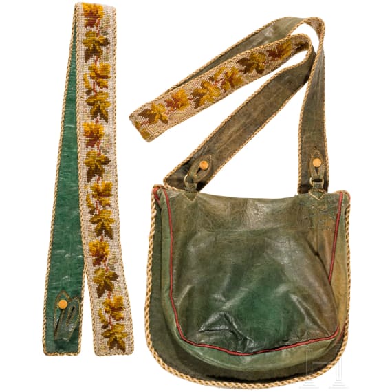 A hunting bag and rifle strap with pearl embroidery, German, mid 19th century
