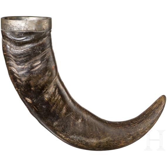 A German silver-mounted drinking horn with hunting motifs, 17th/18th century