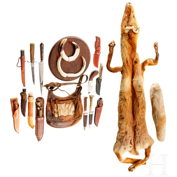 A small collection of German and Scandinavian hunting accessories and trophies, 20th century