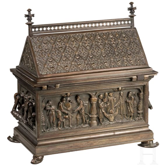 A German cast iron casket in Gothic style, circa 1860