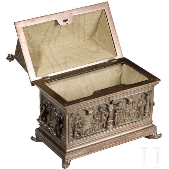 A German cast iron casket in Gothic style, circa 1860