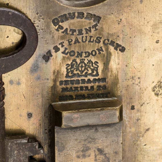 Three Victorian brass padlocks, London, 19th century