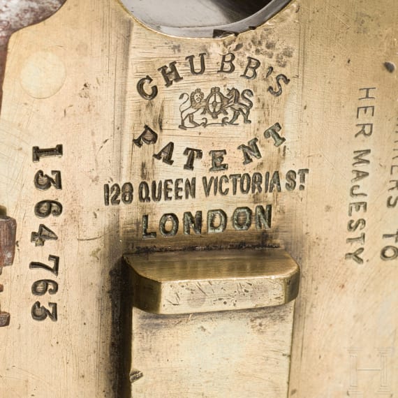 Three Victorian brass padlocks, London, 19th century