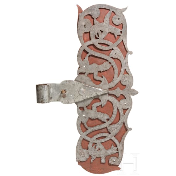 A richly engraved renaissance door hinge, Germany, ca. 1600