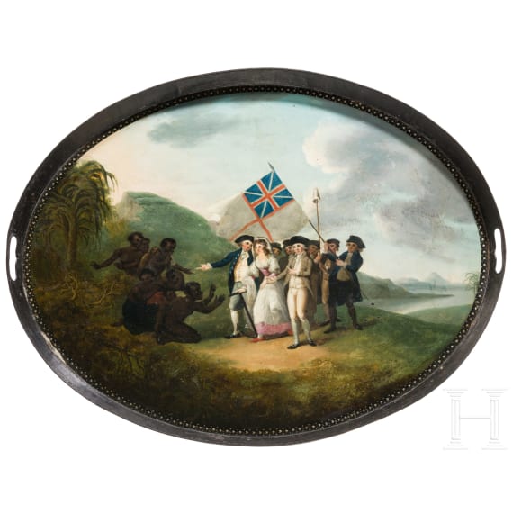 A fine probably English neo-classical tin tray with delicate painting in the style of the Stobwasser manufactory, 1st half of the 19th century