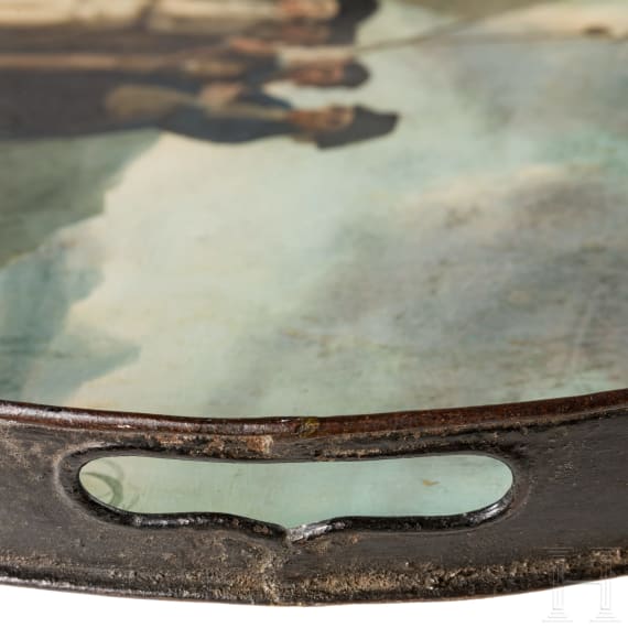A fine probably English neo-classical tin tray with delicate painting in the style of the Stobwasser manufactory, 1st half of the 19th century