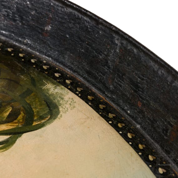 A fine probably English neo-classical tin tray with delicate painting in the style of the Stobwasser manufactory, 1st half of the 19th century