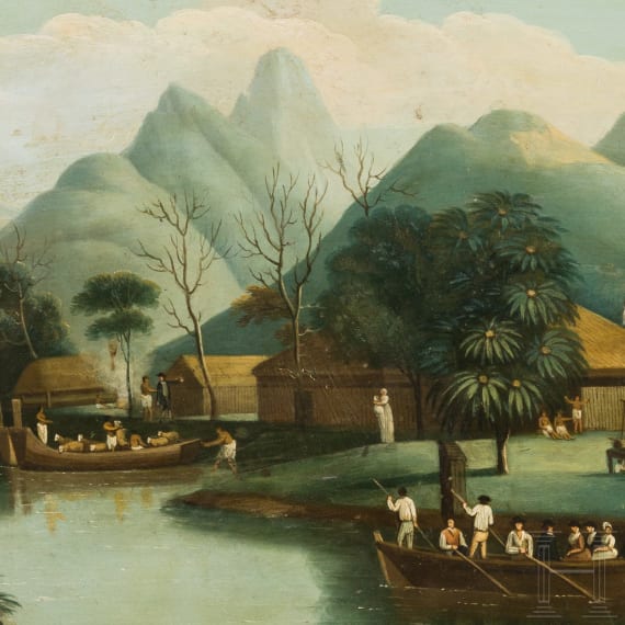 A large probably English neo classical tray with fine painting in the style of the Stobwasser manufactory, early 19th century