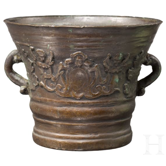 An Italian baroque bronze mortar, circa 1700