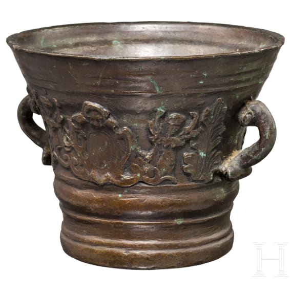 An Italian baroque bronze mortar, circa 1700