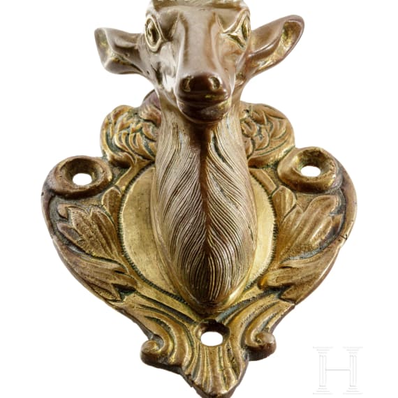 A Nuremberg Baroque-style wall hook in the shape of a deer head, circa 1850