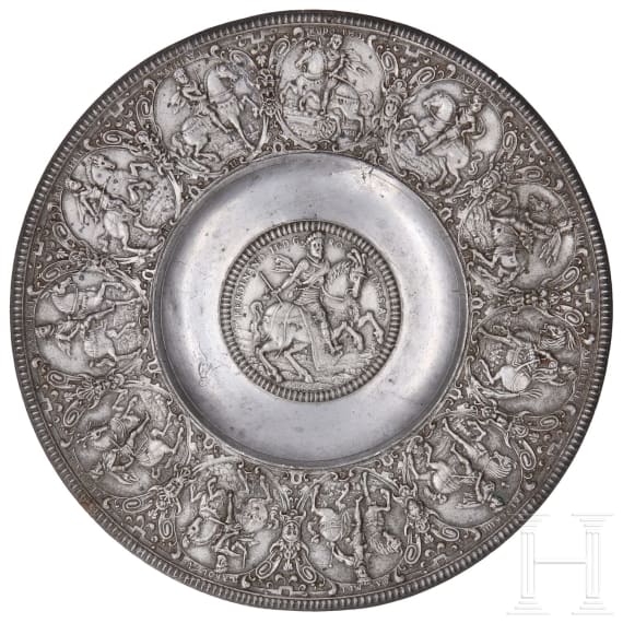 A pewter emperor plate by Georg Schmauss, Nuremberg, 17th century