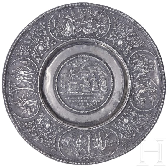 Two relief pewter plates, Nuremberg, 17th century