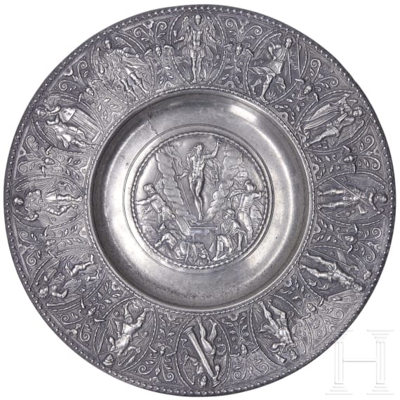 Two relief pewter plates, Nuremberg, 17th century