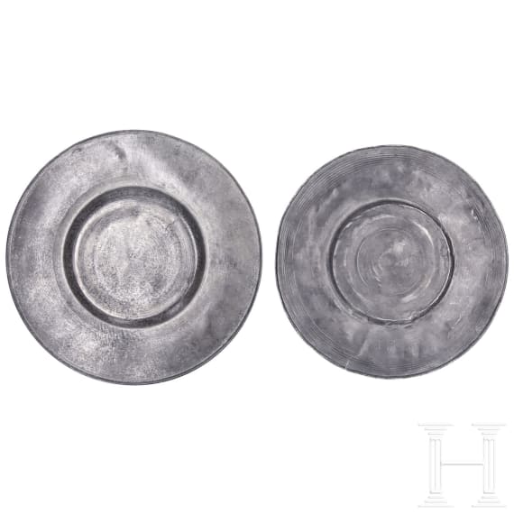 Two relief pewter plates, Nuremberg, 17th century