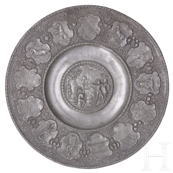 A Swiss Wilhelm-Tell pewter plate, St. Gallen or Wil, 2nd half of the 17th century