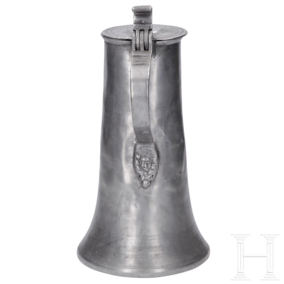 An Austrian broadrim charger and two pewter jugs, Salzurg, 17th and early 18th century