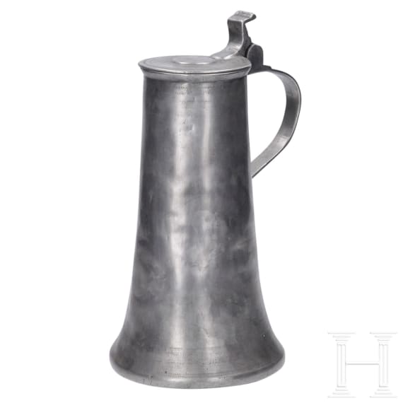 An Austrian broadrim charger and two pewter jugs, Salzurg, 17th and early 18th century