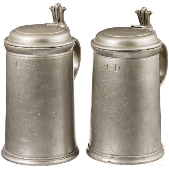 Two tin jugs, Landshut, c. 1730