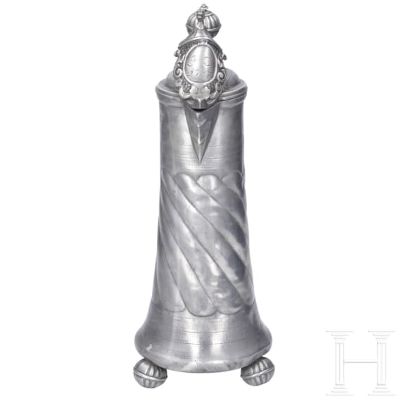 A pair of pewter flagons, Mergentheim, dated 1752 and 1768