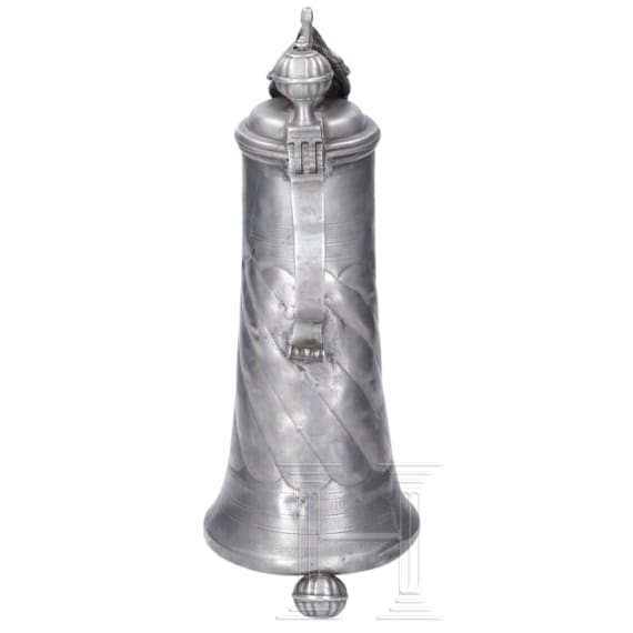 A pair of pewter flagons, Mergentheim, dated 1752 and 1768