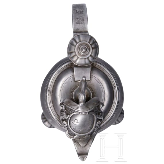 A pair of pewter flagons, Mergentheim, dated 1752 and 1768