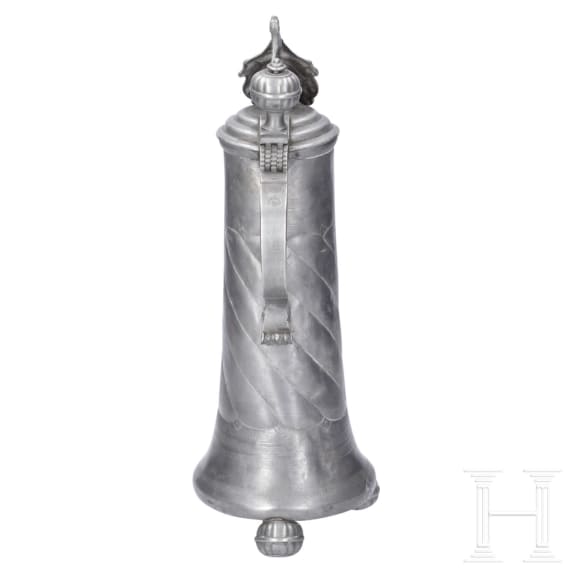 A pair of pewter flagons, Mergentheim, dated 1752 and 1768