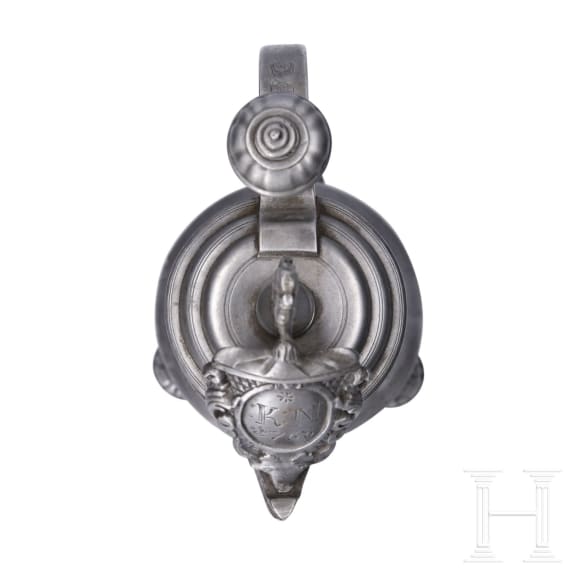 A pair of pewter flagons, Mergentheim, dated 1752 and 1768