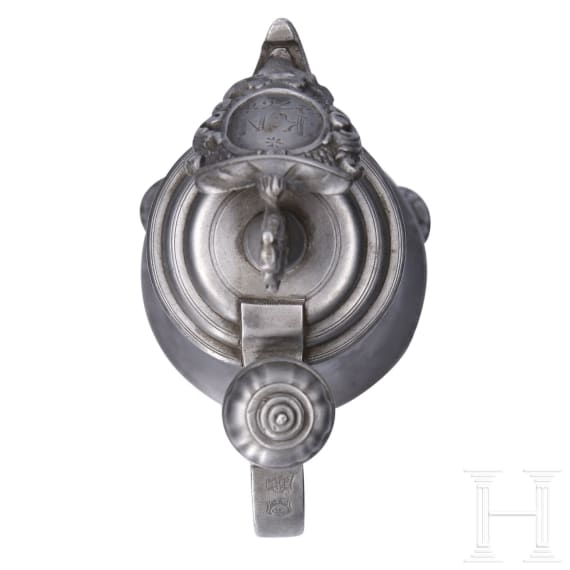 A pair of pewter flagons, Mergentheim, dated 1752 and 1768