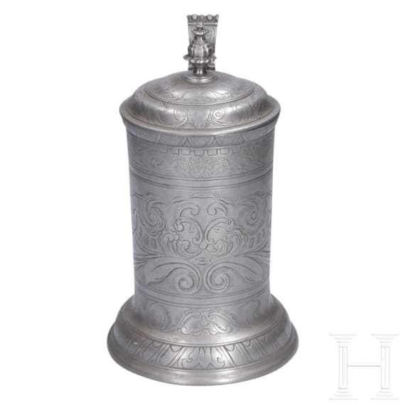 An engraved pewter tankard, Zurich, circa 1760