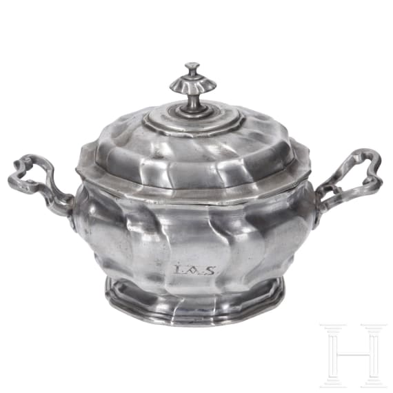 Three pieces of Bohemian pewter tableware, 18th century