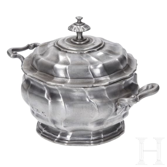 Three pieces of Bohemian pewter tableware, 18th century