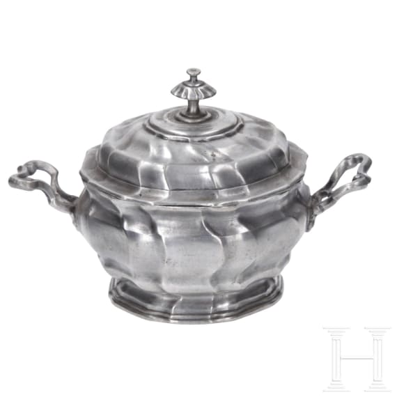 Three pieces of Bohemian pewter tableware, 18th century