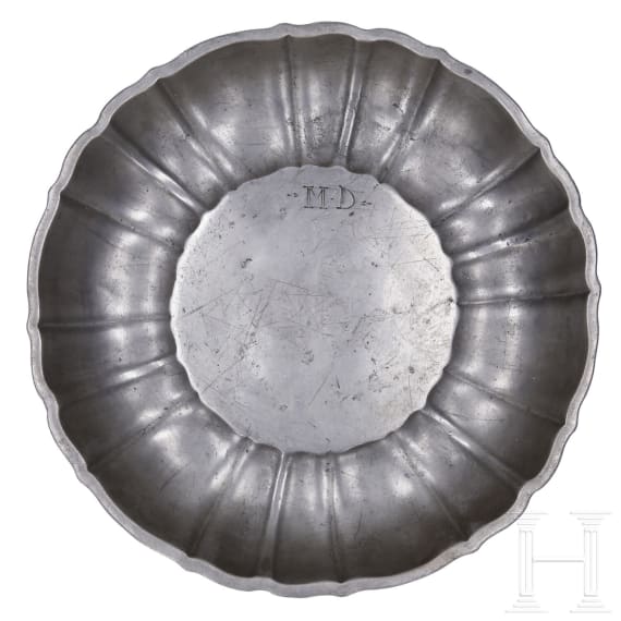 Three pieces of Bohemian pewter tableware, 18th century