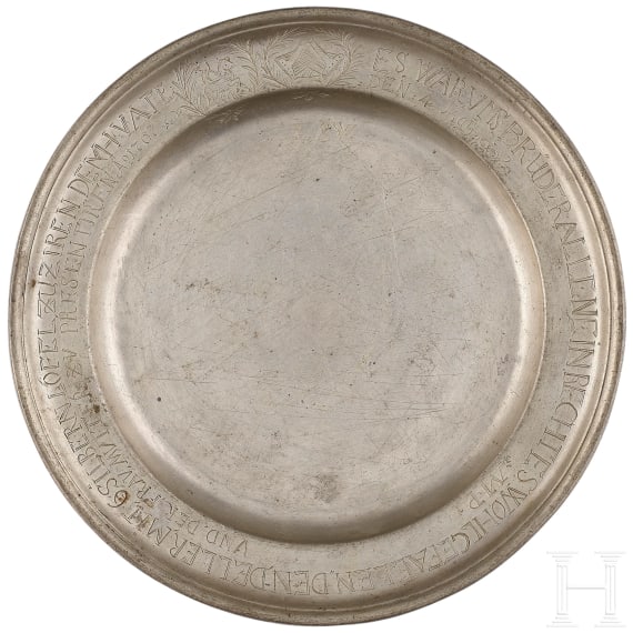 A tin plate of a German guild of cloth makers, probably Frankfurt, dated 1767