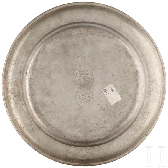 A tin plate of a German guild of cloth makers, probably Frankfurt, dated 1767