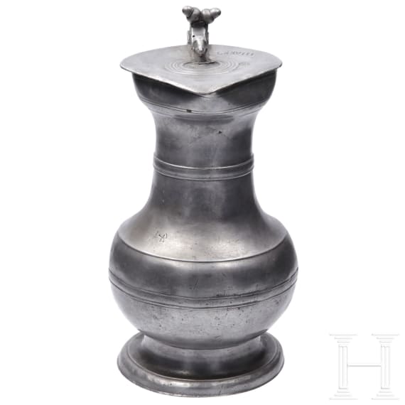 Two Wallis-Swiss pewter jugs, 2nd half of the 18th century