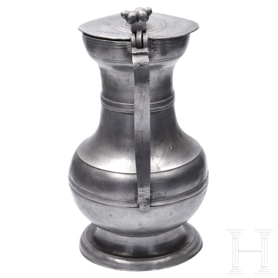 Two Wallis-Swiss pewter jugs, 2nd half of the 18th century