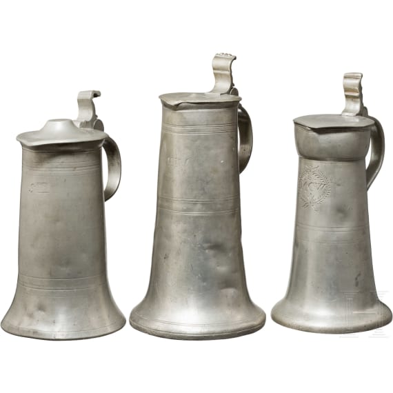 Three German tin jugs, 2nd half of the 18th century