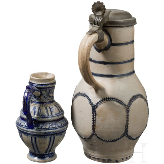 Two German stoneware jugs, Westerwald, 18th/19th century