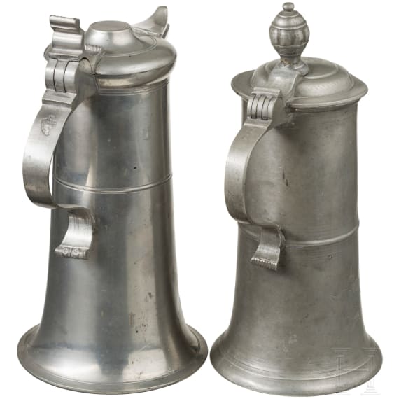 Two German tin jugs, Stuttgart and Nuremberg, 18th and 19th centuries